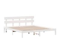 vidaXL Estructura de Cama Blanca con Cabecero 200X200 cm Madera de Pino para Dormitorio Diseño Moderno Fácil Ensamblaje No Necesita Somier Cama de Plataforma Queen King Adulto