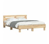 vidaXL Estructura de Cama con Cabecero y Luces LED, Somier de Invitados, Armazón Marco de Cama, Mueble para Dormitorio, Roble Sonoma 150x200 cm