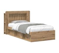 vidaXL Estructura de Cama con Almacenamiento Roble Artesanal, Muebles Modernos para el Dormitorio, Cama Rectangular de Madera, Espacio de Almacenamiento, diseño Minimalista, soluciones de org
