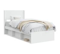 vidaXL Estructura de Cama con Almacenamiento y cabecero Blanco, Cama Moderna, Forma Rectangular, solución de Almacenamiento, diseño de Lamas, Estilo Funcional, Mueble práctico
