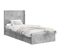 vidaXL Estructura de Cama con Almacenamiento y cabecero Gris Hormigón, Cama con Marco Rectangular y Estilo, Madera Moderna, Mueble Funcional para el Dormitorio, diseño Que Ahorra Espacio