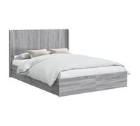 vidaXL Estructura de Cama con Almacenamiento y cabecero Gris Sonoma, Cama con Marco Rectangular y Estilo, Madera Moderna, Mueble Funcional para el Dormitorio, diseño Que Ahorra Espacio