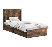 vidaXL Estructura de Cama con Almacenamiento y cabecero Roble Ahumado, Cama con Marco Rectangular y Estilo, Madera Moderna, Mueble Funcional para el Dormitorio, diseño Que Ahorra Espacio