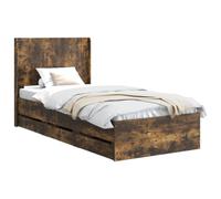 vidaXL Estructura de cama con almacenamiento y cabecero Roble Ahumado, Cama rectangular elegante, marco moderno, almacenamiento multifuncional, madera engineered, muebles para un dormitorio organizado