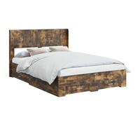 vidaXL Estructura de Cama con Almacenamiento y cabecero Roble Ahumado, Cama Rectangular Moderna, Mueble Funcional, Ahorro de Espacio, diseño con Listones para tu Dormitorio