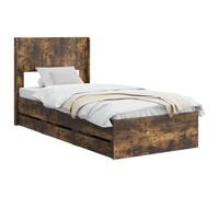 vidaXL Estructura de Cama con Almacenamiento y cabecero Roble Ahumado, Esenciales para el Dormitorio, Marco de Cama Moderno, diseño Rectangular, Almacenamiento Compacto para Muebles