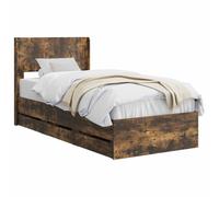 vidaXL Estructura de Cama con Almacenamiento y cabecero Roble Ahumado, Esenciales para el Dormitorio, Marco de Cama Moderno, diseño Rectangular, Almacenamiento Compacto para Muebles