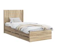 vidaXL Estructura de Cama con Almacenamiento y cabecero Roble Sonoma, Cama Rectangular Elegante, Marco Moderno, Almacenamiento Multifuncional, Madera Engineered, Muebles para un Dormitorio organizado