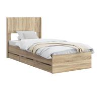 vidaXL Estructura de Cama con Almacenamiento y cabecero Roble Sonoma, Esenciales para el Dormitorio, Marco de Cama Moderno, diseño Rectangular, Almacenamiento Compacto para Muebles