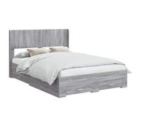 vidaXL Estructura de Cama con Almacenamiento y cabecero Sonoma Gris, Cama Rectangular Moderna, Mueble Funcional, Ahorro de Espacio, diseño con Listones para tu Dormitorio