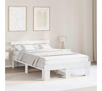 vidaXL Estructura de Cama con Cabecera 120X200 cm Madera Maciza de Pino Acabado Blanco Diseño Contemporáneo No Se Necesita Somier Sólido Duradero Plataforma para Adultos Minimalista Almacenamiento E