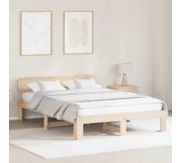 vidaXL Estructura de Cama con Cabecera 150X200 cm Madera de Pino Color Natural Estilo Minimalista Solución de Almacenamiento Interior Sin Box Spring. Cama de Plataforma de Madera Duradera Moderna con