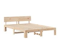 vidaXL Estructura de Cama con Cabecera 150X200 cm Madera de Pino Color Natural Estilo Minimalista Solución de Almacenamiento Interior Sin Box Spring. Cama de Plataforma de Madera Duradera Moderna con
