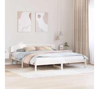 vidaXL Estructura de Cama con Cabecera 200X200 cm Madera Sólida de Pino Moderna Plataforma No Necesita Base Dura Blanca Amplio Espacio de Almacenamiento para Dormitorio Grande Estilosa
