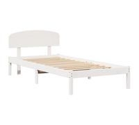 vidaXL Estructura de Cama con Cabecera Blanca 90X190 cm Madera Maciza de Pino Moderna Plataforma Sin Boxspring Necesario Amplio Espacio de Almacenamiento para Muebles de Dormitorio. Soporte para Col