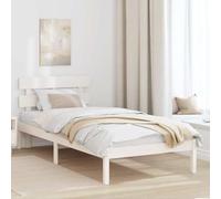 vidaXL Estructura de Cama con Cabecera Blanca 90X200 cm Madera de Pino Duradera Fácil de Armar No se Necesita Somier Madera Plataforma Cama Individual Contemporánea Muebles de Dormitorio Base para Co