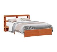 vidaXL Estructura de Cama con cabecera Marrón Cera 140 x 200 cm, Cama Moderna de Madera Rectangular, sólida de Pino, cómoda y Elegante para un sueño reparador