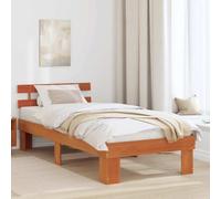 vidaXL Estructura de Cama con Cabecera Marrón Encerado 90X200 cm Madera Sólida de Pino Diseño Resistente Estilo Tradicional No Necesita Base de Resortes Amplio Almacenamiento para Adultos. Plataform