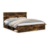 vidaXL Estructura de Cama con cabecera Roble Ahumado 200 x 200 cm, Dormitorio, Rectangular, Moderno, Duradero, Muebles, Ecológico, Elegante, Cómodo, para un Espacio contemporáneo