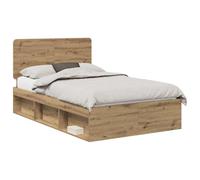 vidaXL Estructura de Cama con cabecera Roble Artesanal 135 x 190 cm, Dormitorio, Rectangular, Estilo Moderno, Construcción Duradera, para Vivir contemporáneo, Diseño Compacto, Distribución versátil