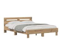 vidaXL Estructura de Cama con cabecera Roble Artesanal 140 x 200 cm, Cama Moderna, Rectangular, Madera Resistente, cabecera Funcional, Estilo Minimalista, Comodidad para tu habitación
