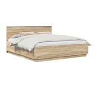 vidaXL Estructura de Cama con cabecera Roble Sonoma 200 x 200 cm, Juego de Muebles para Dormitorio Moderno, Diseño Rectangular, Materiales Duraderos, Incluye Puertos USB para Carga Conveniente