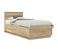vidaXL Estructura de Cama con cabecera Roble Sonoma 90 x 200 cm, Juego de Muebles para Dormitorio Moderno, Diseño Rectangular, Materiales Duraderos, Incluye Puertos USB para Carga Conveniente