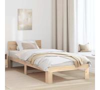 vidaXL Estructura de Cama con Cabecero 100X200 cm Madera Maciza de Pino Natural Estilo Minimalista Solución de Almacenamiento Interior Sin Somier. Cama Individual Duradera