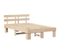vidaXL Estructura de Cama con Cabecero 120X190 cm de Madera Maciza de Pino Acabado Natural Diseño Minimalista Sin Boxspring Necesario Sturdy Durable Plataforma para Adultos Cama Matrimonio King Mueb