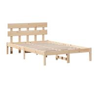 vidaXL Estructura de Cama con Cabecero 135X190 cm Madera Sólida de Pino para Dormitorio Diseño Tradicional Durable Montaje Fácil Sin Somier Necesario Plataforma Doble Natural Adulto