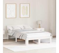 vidaXL Estructura de Cama con Cabecero 140X190 cm Madera de Pino Blanco Almacenamiento Integrado Diseño Resistente Moderno Cama de Plataforma Individual Muebles para Dormitorio Soporte para Colchón M