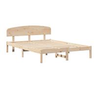 vidaXL Estructura de Cama con Cabecero 160X200 cm Madera Sólida de Pino Minimalista Plataforma Sin Base Durable Amplio Almacenamiento Muebles de Dormitorio Adulto Natural Marrón Elegante