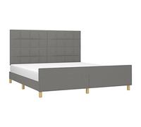 vidaXL Estructura de Cama con Cabecero Acolchada Tapizada Dormitorio Somier Cabezal Soporte Base Mueble Patas Colchón Tela Gris Oscuro 160x200 cm