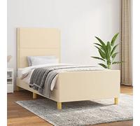 vidaXL Estructura de Cama con Cabecero Acolchada Tapizada Dormitorio Somier Cabezal Soporte Base Mueble Patas Colchón de Tela Crema 90x190 cm