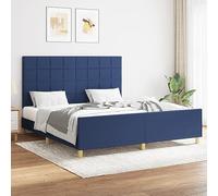 vidaXL Estructura de Cama con Cabecero Acolchada Tapizada Dormitorio Somier Cabezal Soporte Base Mueble Patas Colchón de Tela Azul 160x200 cm