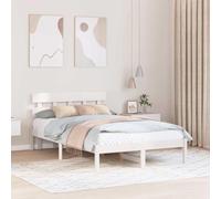 vidaXL Estructura de Cama con cabecero Blanca 135X190 cm de Madera Maciza de Pino para Dormitorio diseño Moderno Duradera fácil de armar sin somier Necesario Muebles de Plataforma Minimalista Queen
