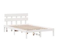 vidaXL Estructura de Cama con cabecero Blanca 135X190 cm de Madera Maciza de Pino para Dormitorio diseño Moderno Duradera fácil de armar sin somier Necesario Muebles de Plataforma Minimalista Queen