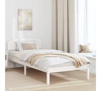 vidaXL Estructura de Cama con Cabecero Blanca 80.6X196.4 cm Madera Maciza de Pino Plataforma Contemporánea Sin Somier Duradera Amplio Almacenamiento para Dormitorio Moderno Adulto Huéspedes