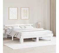 vidaXL Estructura de Cama con Cabecero Blanco 200X200 cm Madera Sólida de Pino Sin Colchón Adicional Duradera Plataforma para Adultos Moderna Adulto Queen Minimalista Muebles Elegantes para el Dormit