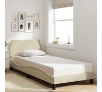 vidaXL Estructura de Cama con Cabecero Dover, Somier para Colchón, Armazón Base de Cama, Mueble Tapizado para Dormitorio, Tela Color Crema 90x190 cm