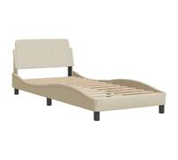 vidaXL Estructura de Cama con Cabecero Dover, Somier para Colchón, Armazón Base de Cama, Mueble Tapizado para Dormitorio, Tela Color Crema 90x190 cm