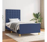 vidaXL Estructura de Cama con Cabecero Individual Somier Tapizado Dormitorio Habitación Muebles Cuarto Descanso de Tela Azul 100x200 cm