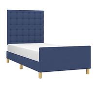 vidaXL Estructura de Cama con Cabecero Individual Somier Tapizado Dormitorio Habitación Muebles Cuarto Descanso de Tela Azul 90x190 cm