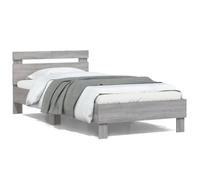 vidaXL Estructura de Cama con Cabecero Luces LED, Somier de Invitados, Armazón Marco de Cama, Mueble para Dormitorio, Gris Sonoma 100x200 cm