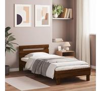 vidaXL Estructura de Cama con Cabecero Luces LED, Somier de Invitados, Armazón Marco de Cama, Mueble para Dormitorio, Roble Marrón 90x200 cm