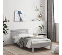 vidaXL Estructura de Cama con Cabecero Luces LED, Somier de Invitados, Armazón Marco de Cama, Mueble para Dormitorio, Gris Sonoma 100x200 cm