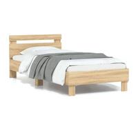 vidaXL Estructura de Cama con Cabecero Luces LED, Somier de Invitados, Armazón Marco de Cama, Mueble para Dormitorio, Roble Sonoma 90x190 cm