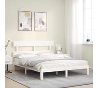 vidaXL Estructura de Cama con cabecero Madera Maciza Blanco 160x200 cm, Cama, Muebles de Dormitorio, Cama Madera, Cama de Matrimonio