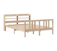 vidaXL Estructura de Cama con cabecero Madera Maciza Pino 135x190 cm, Estructura de Cama de Madera, Base de Cama, Cama Plataforma