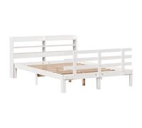 vidaXL Estructura de Cama con cabecero Madera Pino Blanco 140x190 cm, Estructura de Cama de Madera, Base de Cama, Cama Plataforma